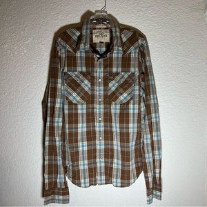 Hollister California Brown Plaid Shirt - Size XL - Distinctive Pestered Buttons